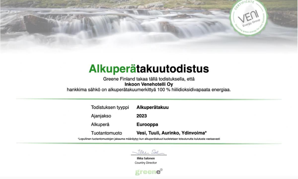 Todistus hiilineutraali sähkö